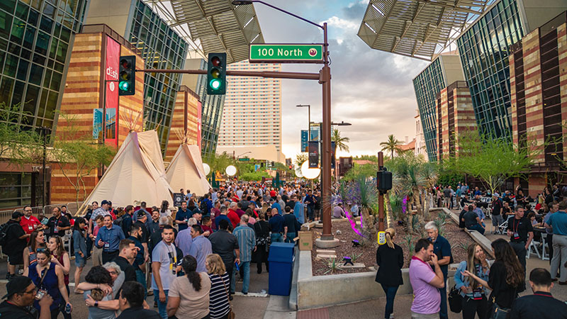 Crowd attending an outdoor event