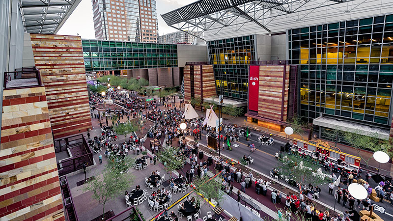 Overhead shot of people attending an outdoor event