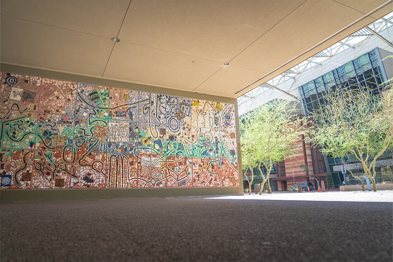 The Earth Dreamning by Isaiah Zagar is a mosaic mural outside the Phoenix Convention Center