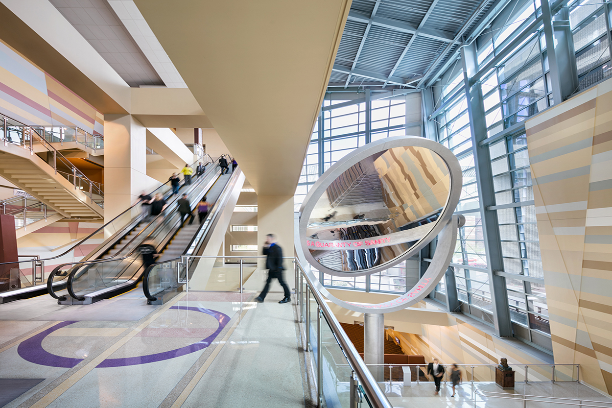 Art is a Gurantee of Sanity by Louise Bourgeois stands tall in the atrium of the Phoenix Convention Center's West Building. 